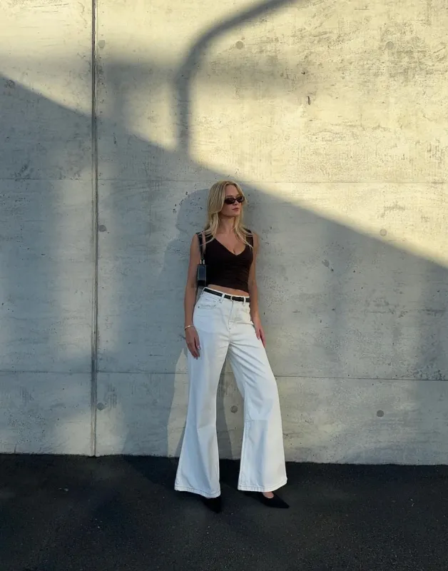 Ethan Wide Leg Jeans (Off White) sold by Charcoal Clothing