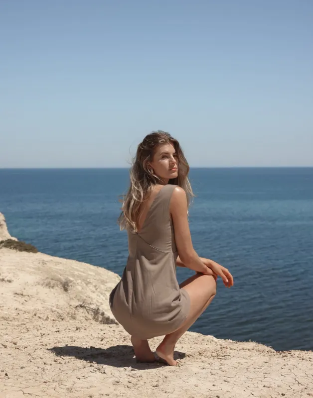 Elio Mini Dress (Stone) sold by Charcoal Clothing