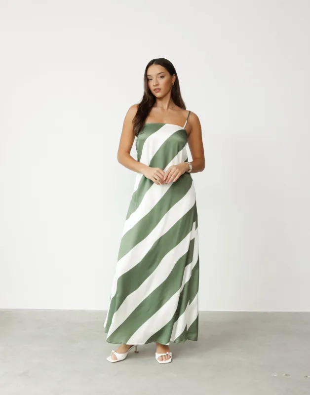 Kacey Maxi Dress (Khaki Stripe) sold by Charcoal Clothing
