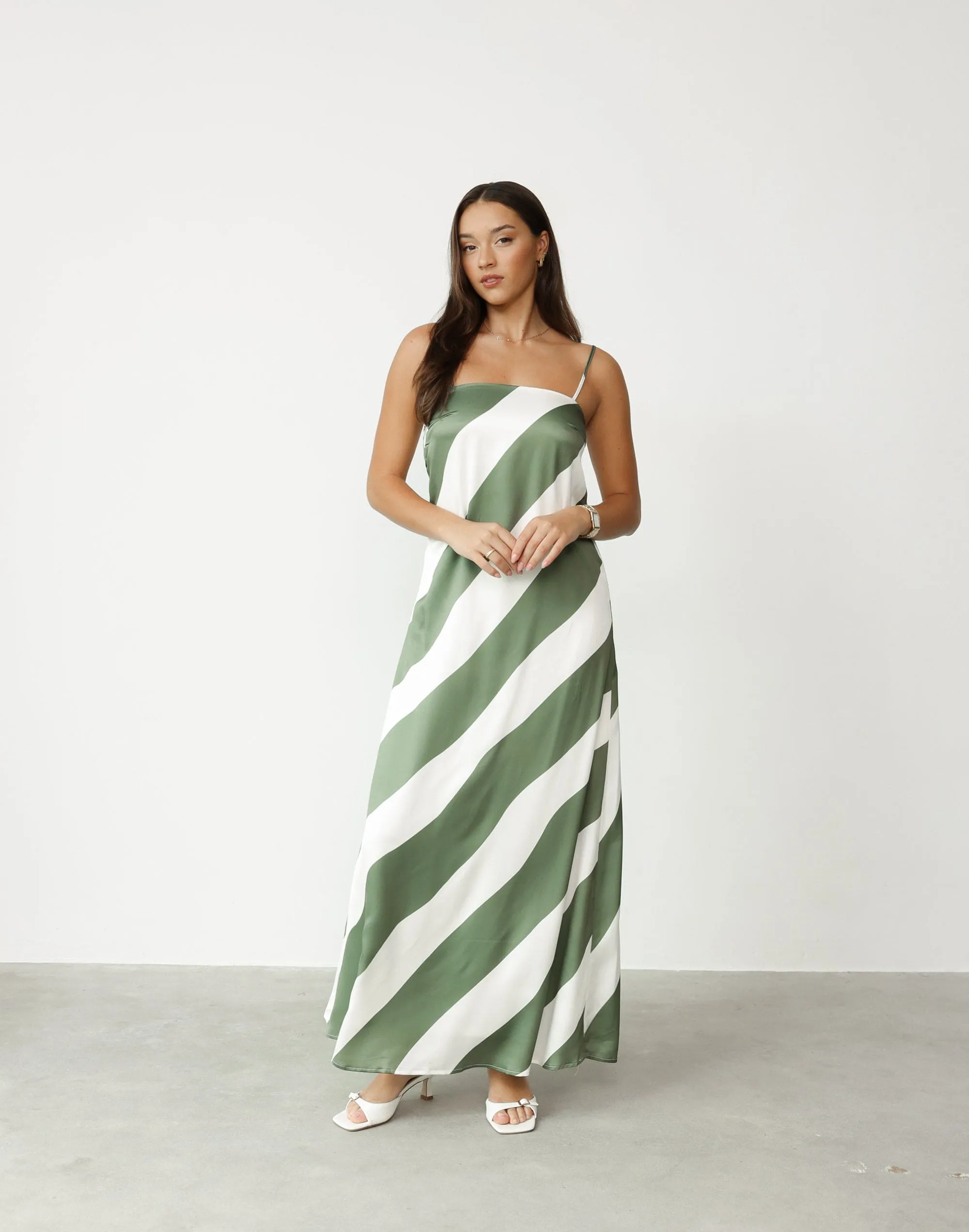 Kacey Maxi Dress (Khaki Stripe) sold by Charcoal Clothing