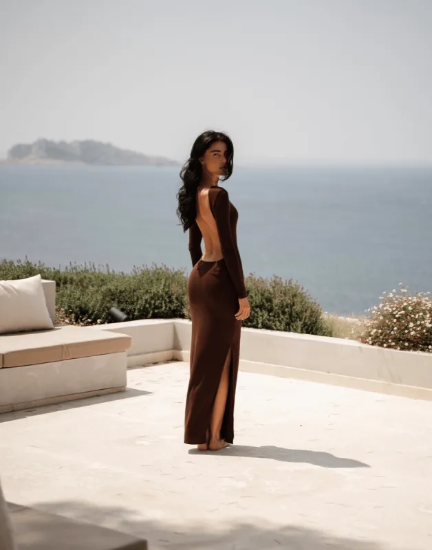 Luna Long Sleeve Maxi Dress (Cocoa) sold by Charcoal Clothing