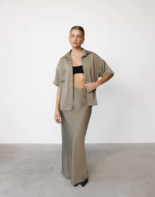 Morena Maxi Skirt (Dusty Olive) sold by Charcoal Clothing