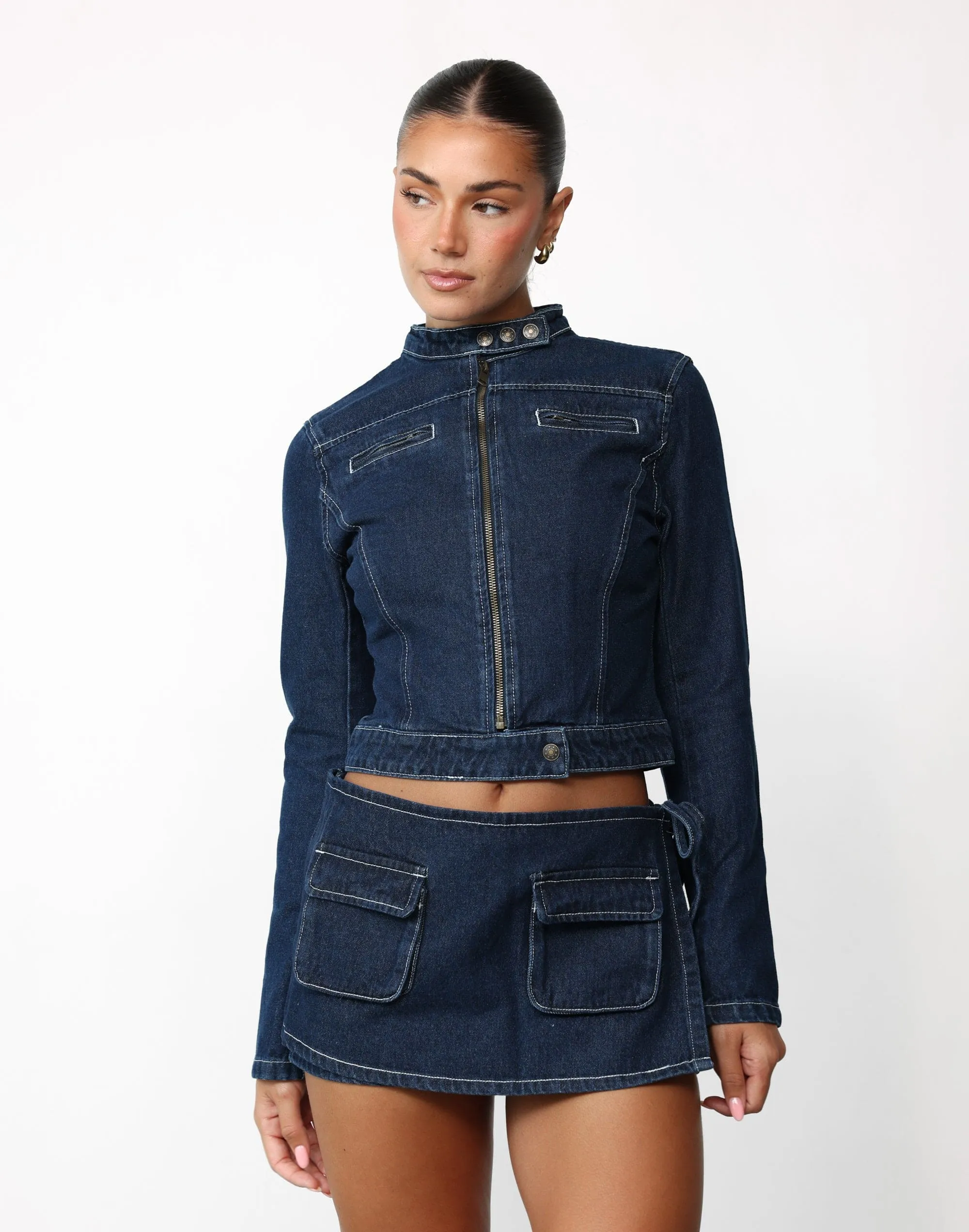 Bella Moto Jacket (Blue Denim) - By Lioness sold by Charcoal Clothing product image thumbnail 5