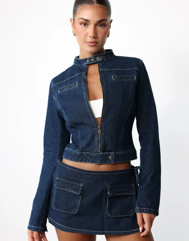 Bella Moto Jacket (Blue Denim) - By Lioness sold by Charcoal Clothing