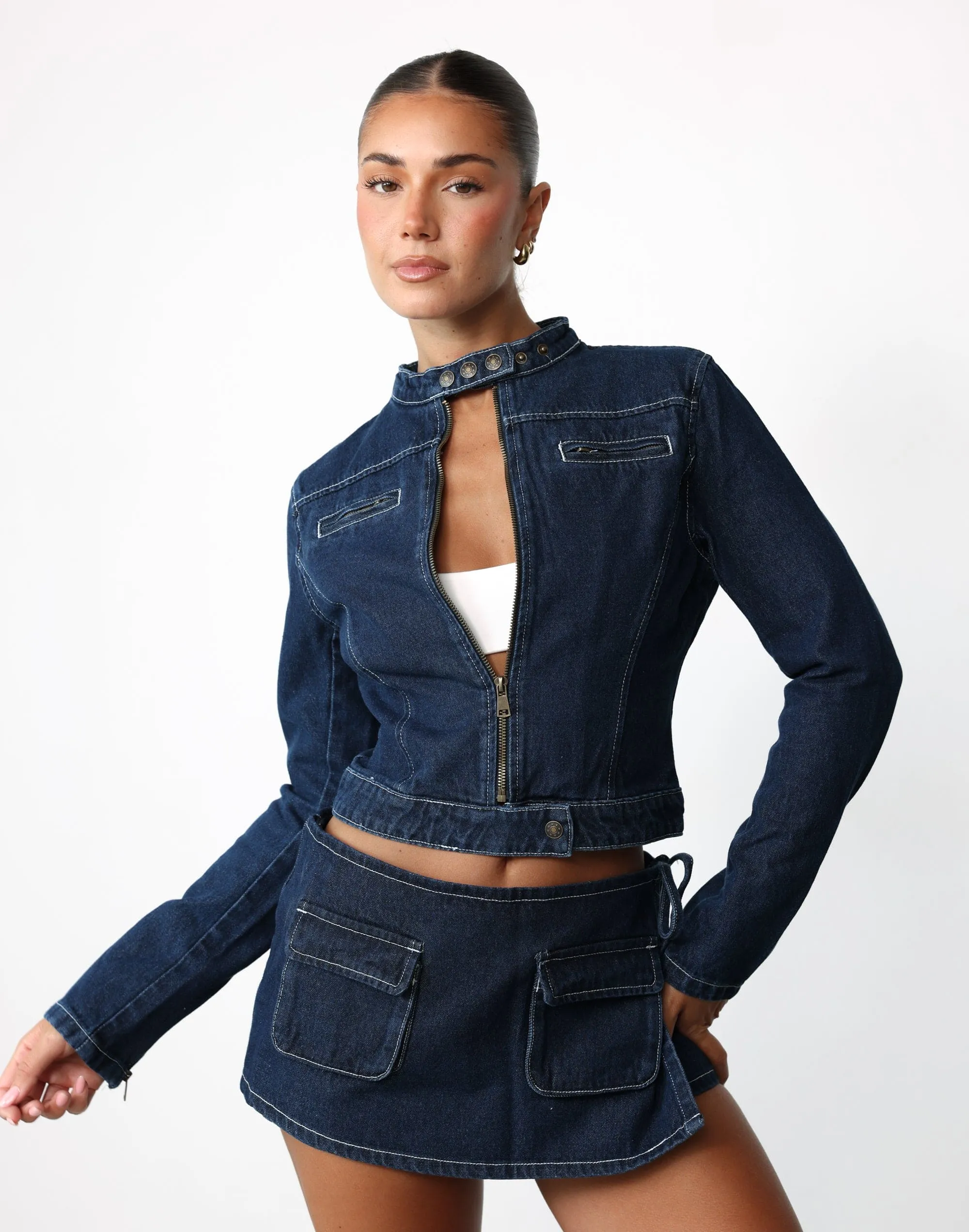Bella Moto Jacket (Blue Denim) - By Lioness sold by Charcoal Clothing product image thumbnail 4