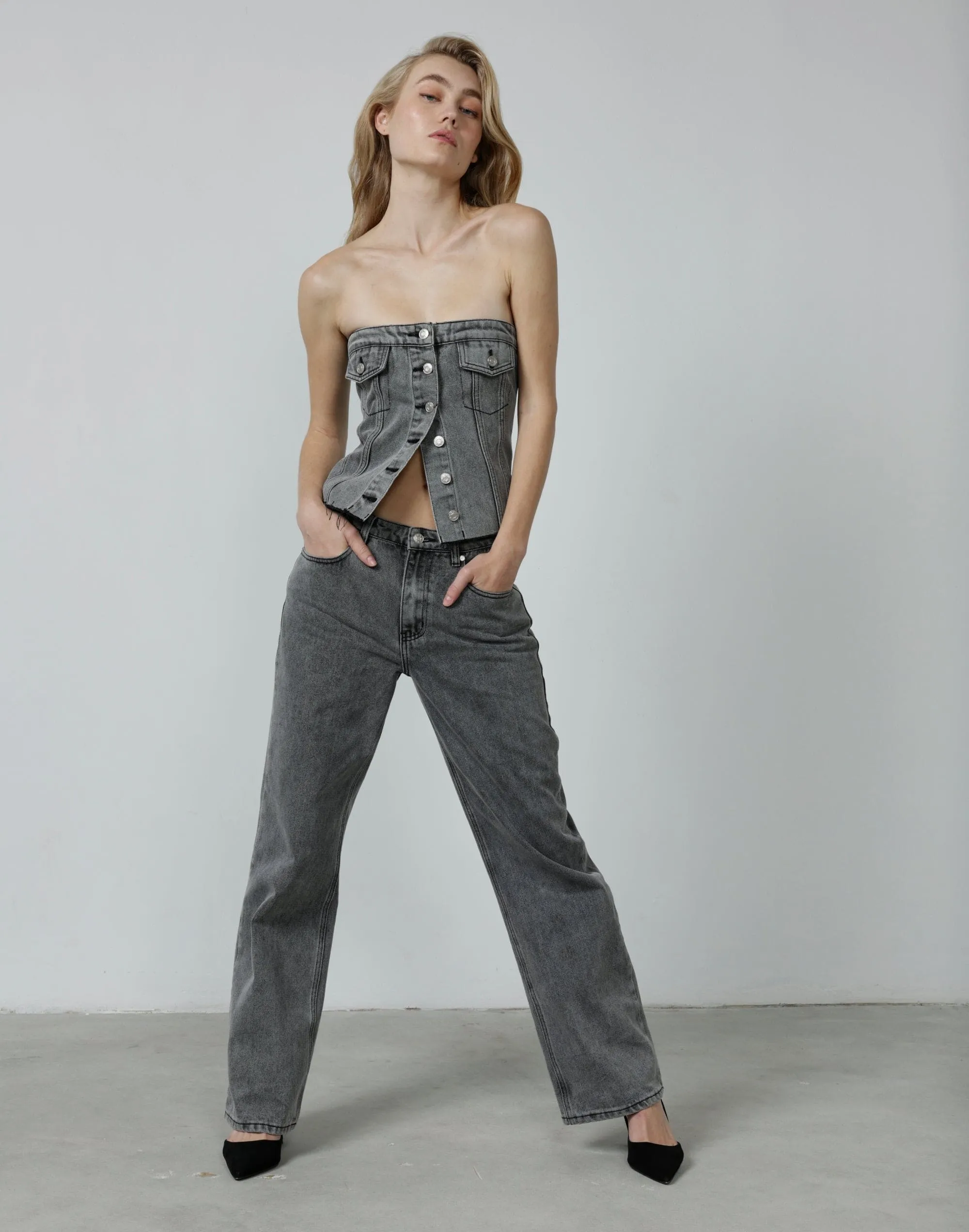 Collision Denim Corset Top (Acid Wash) sold by Charcoal Clothing product image thumbnail 3