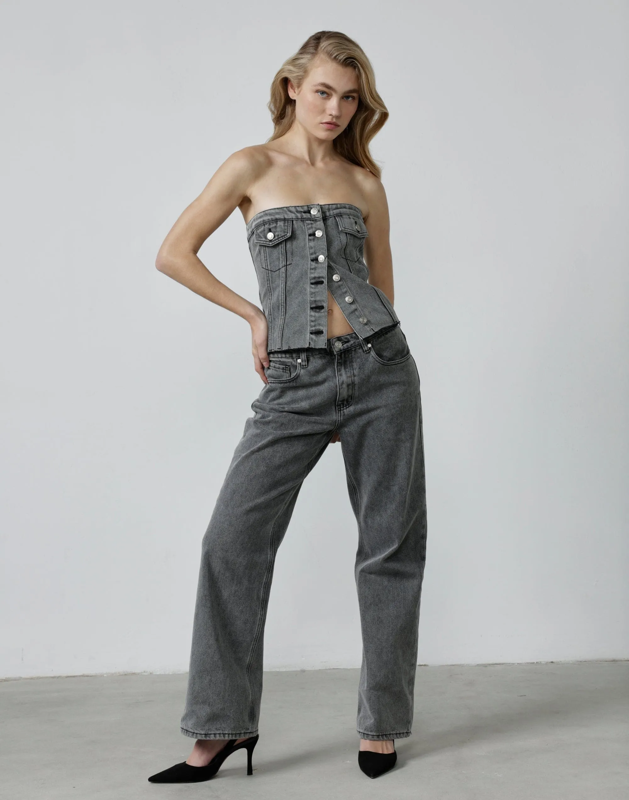 Collision Denim Corset Top (Acid Wash) sold by Charcoal Clothing product image thumbnail 2