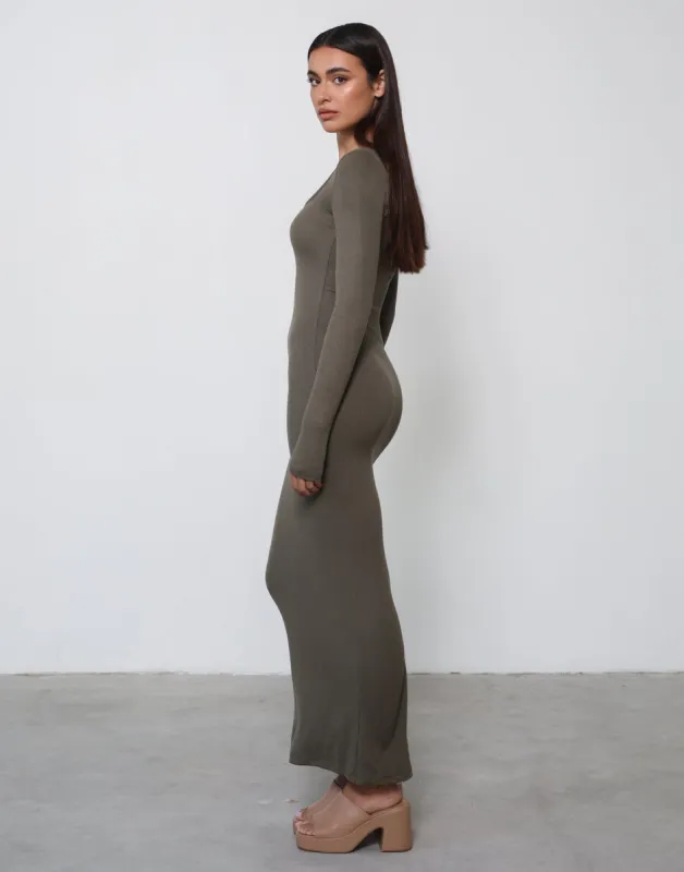 Zamira Long Sleeve Maxi Dress (Khaki) sold by Charcoal Clothing