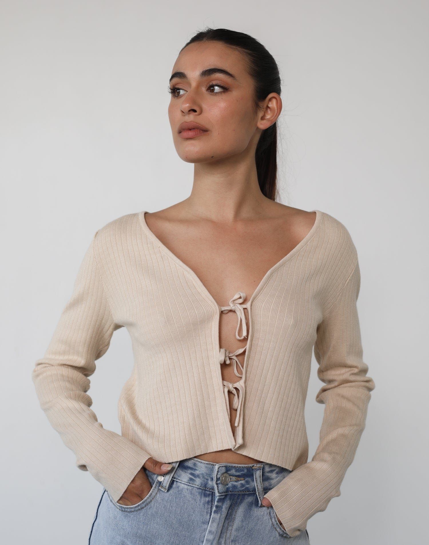 Charlize Long Sleeve Top (Beige) sold by Charcoal Clothing