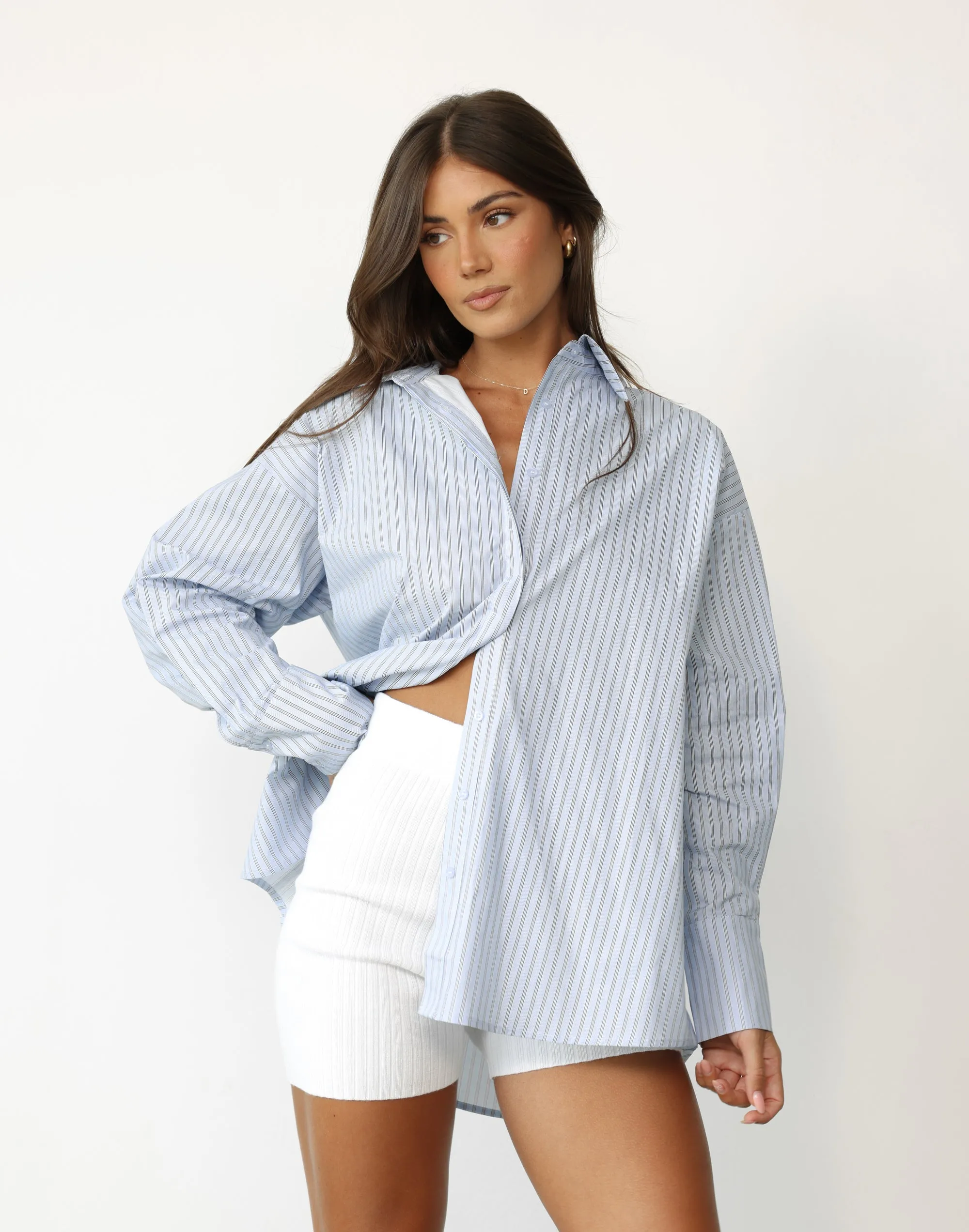 Boyfriend Shirt (Blue Stripe) - By Lioness sold by Charcoal Clothing