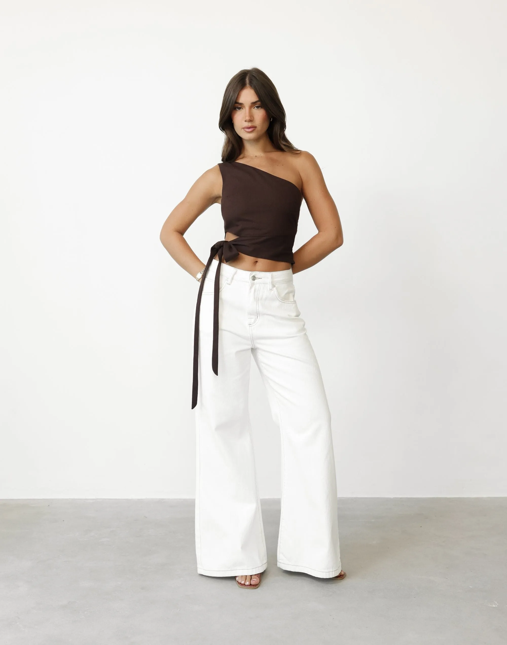 Niyah One Shoulder Top (Chocolate) sold by Charcoal Clothing product image thumbnail 4