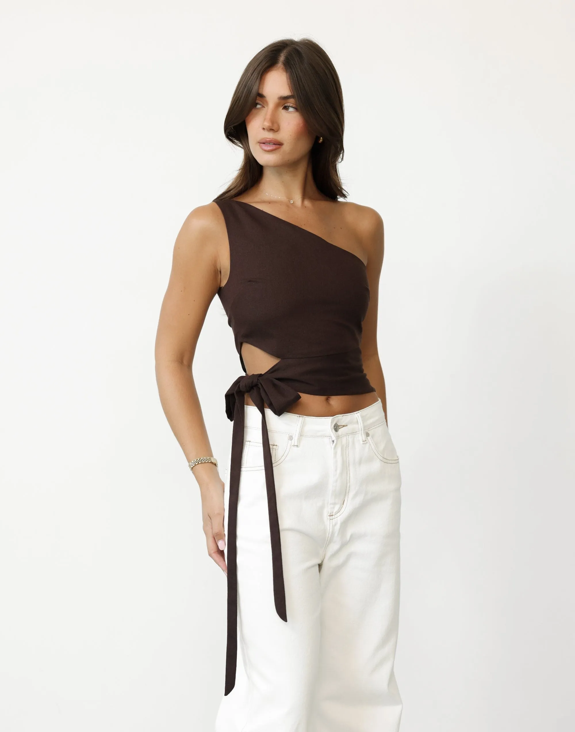Niyah One Shoulder Top (Chocolate) sold by Charcoal Clothing product image thumbnail 2