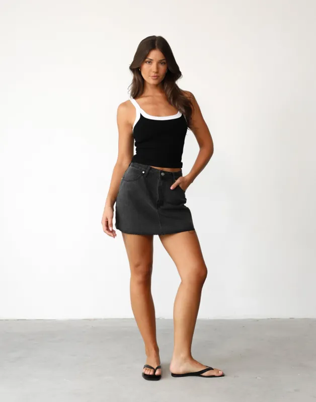 Rowan Denim Mini Skirt (Dark Grey) sold by Charcoal Clothing