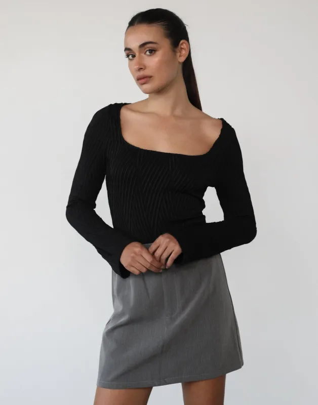 Khloe Long Sleeve Bodysuit (Black) sold by Charcoal Clothing