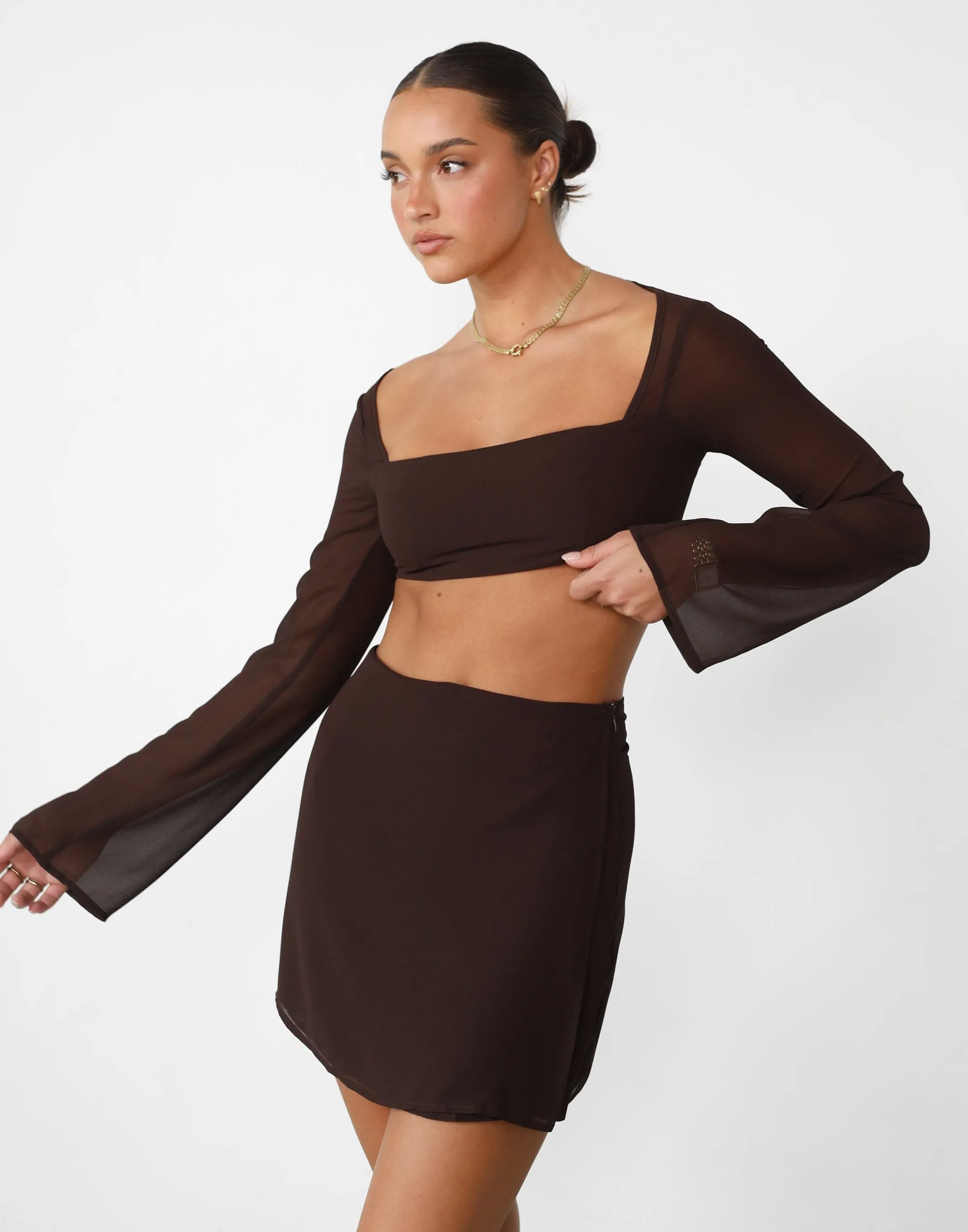 Abby Long Sleeve Crop Top (Cocoa) sold by Charcoal Clothing product image thumbnail 5