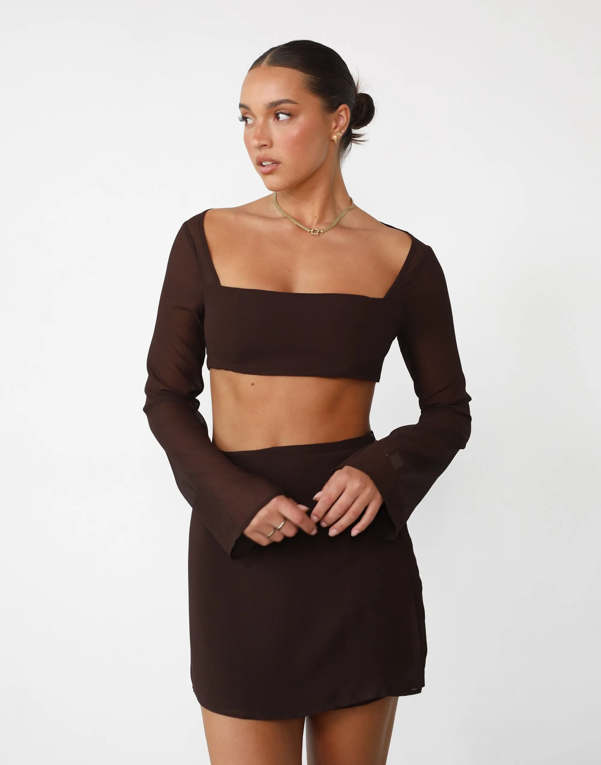 Abby Long Sleeve Crop Top (Cocoa) sold by Charcoal Clothing
