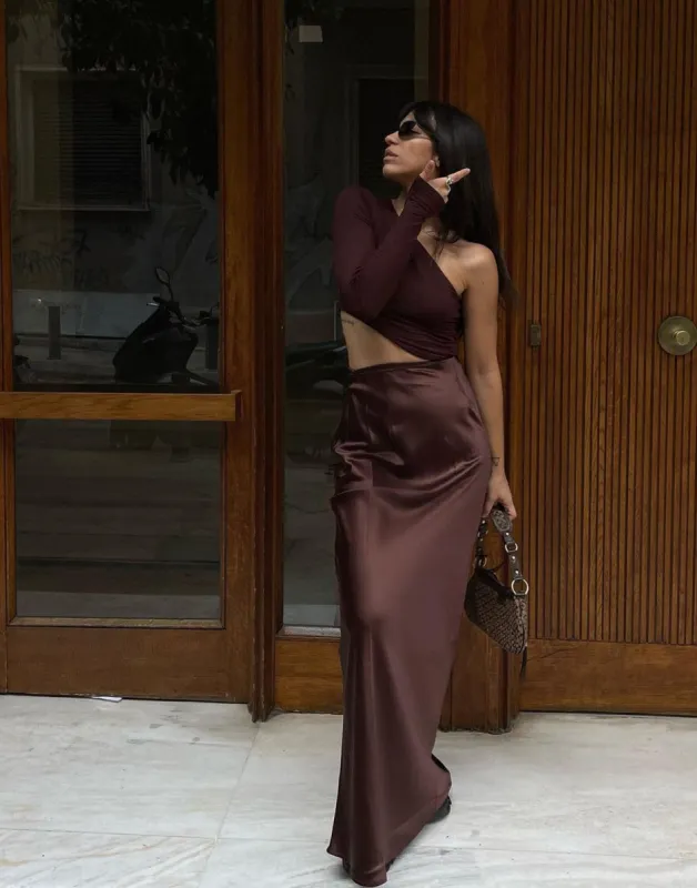 Sincerity Maxi Skirt (Cocoa) sold by Charcoal Clothing