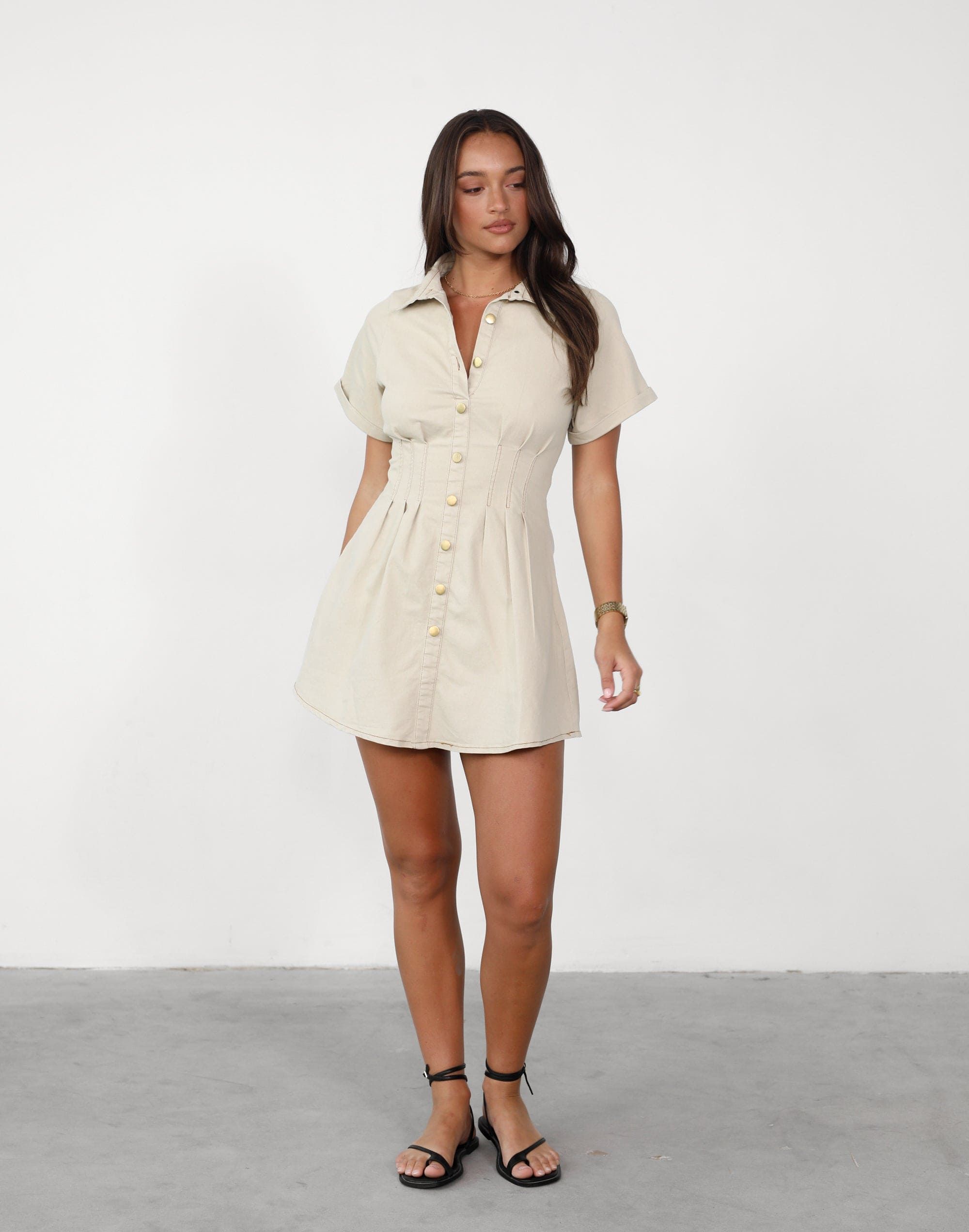 Bindi Mini Dress (Beige) sold by Charcoal Clothing
