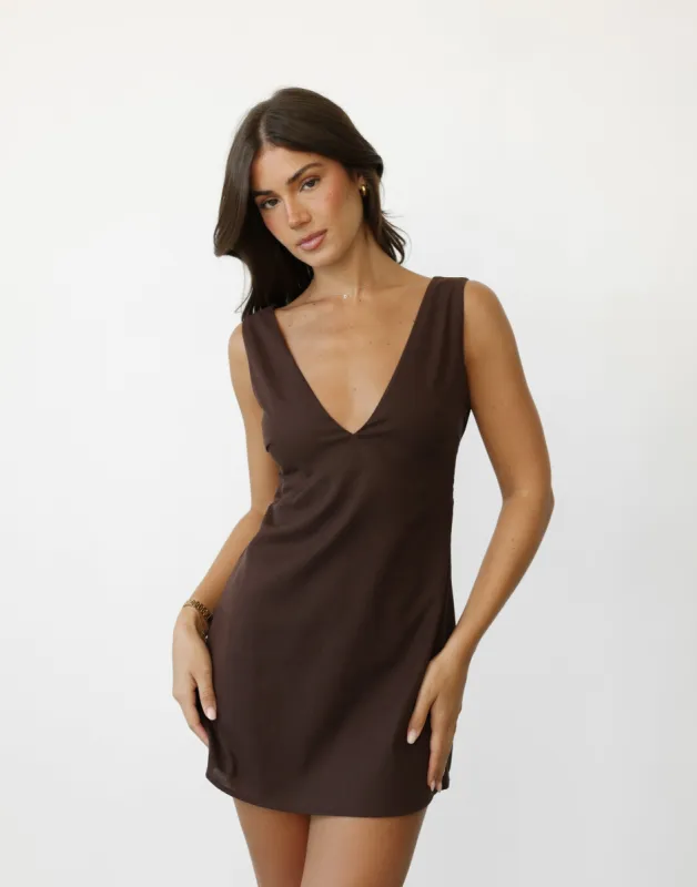 Elio Mini Dress (Chocolate) sold by Charcoal Clothing