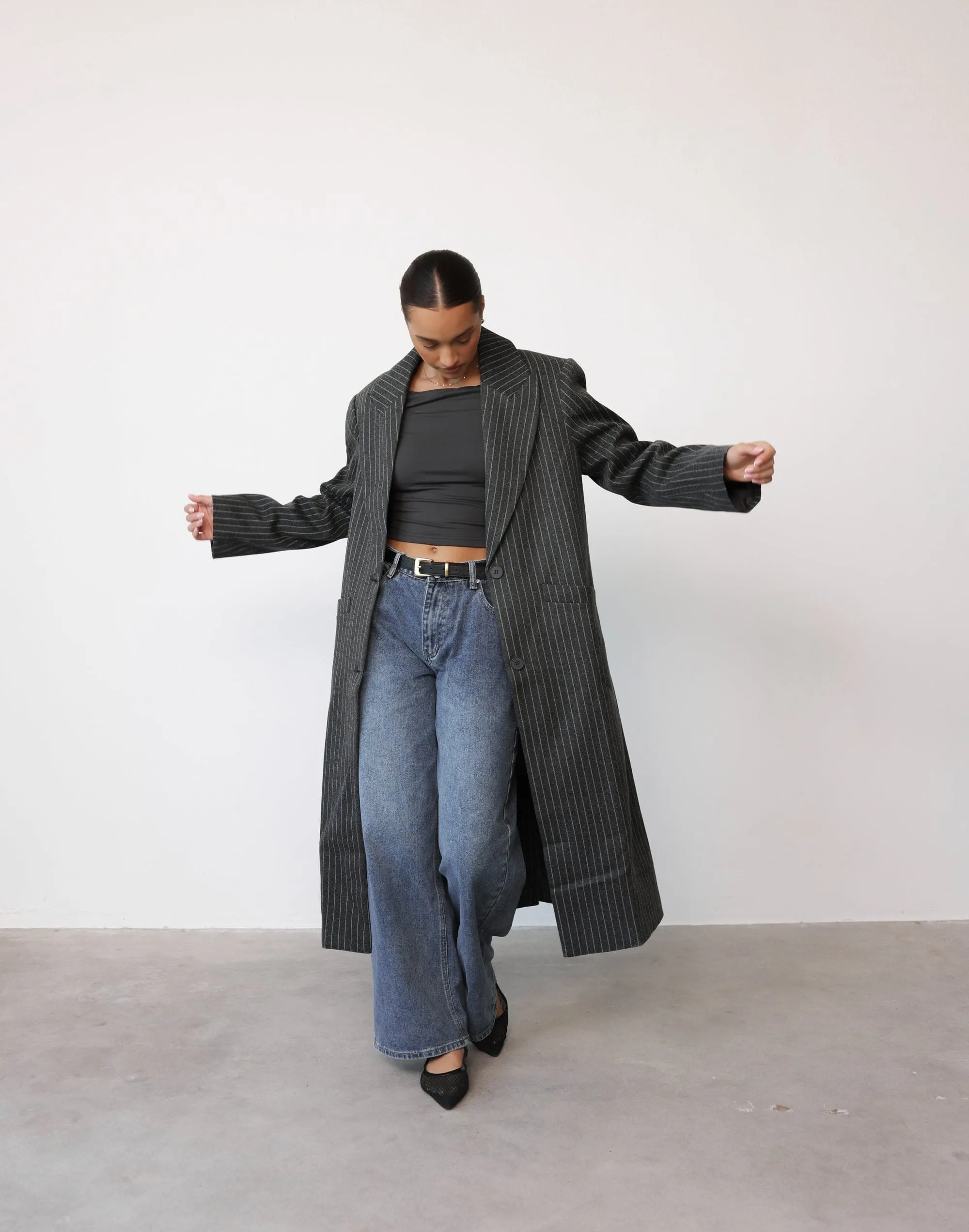 Olsen Coat (Onyx Pinstripe) - By Lioness sold by Charcoal Clothing