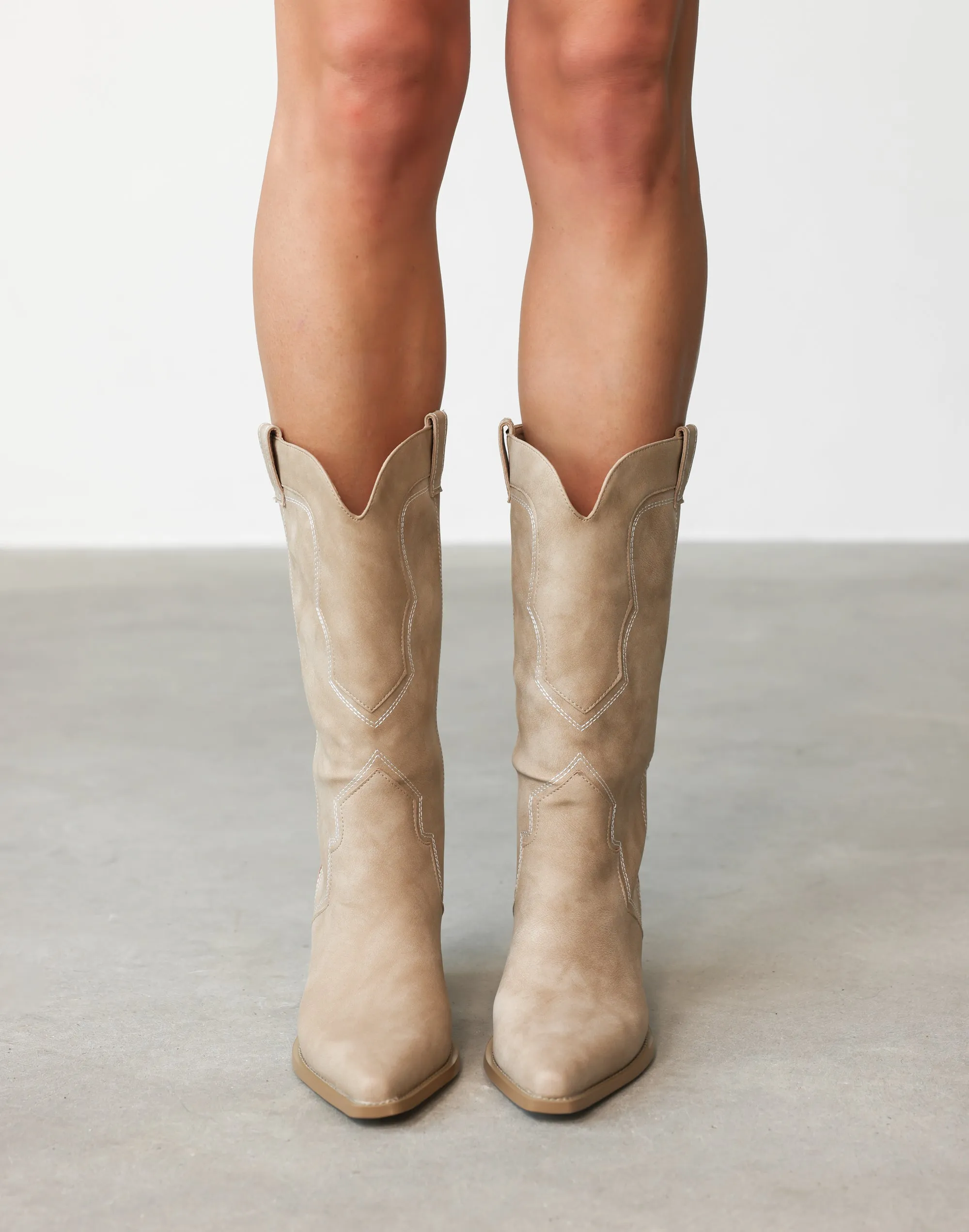 Dariel Cowboy Boots (Taupe Nubuck) - By Billini sold by Charcoal Clothing