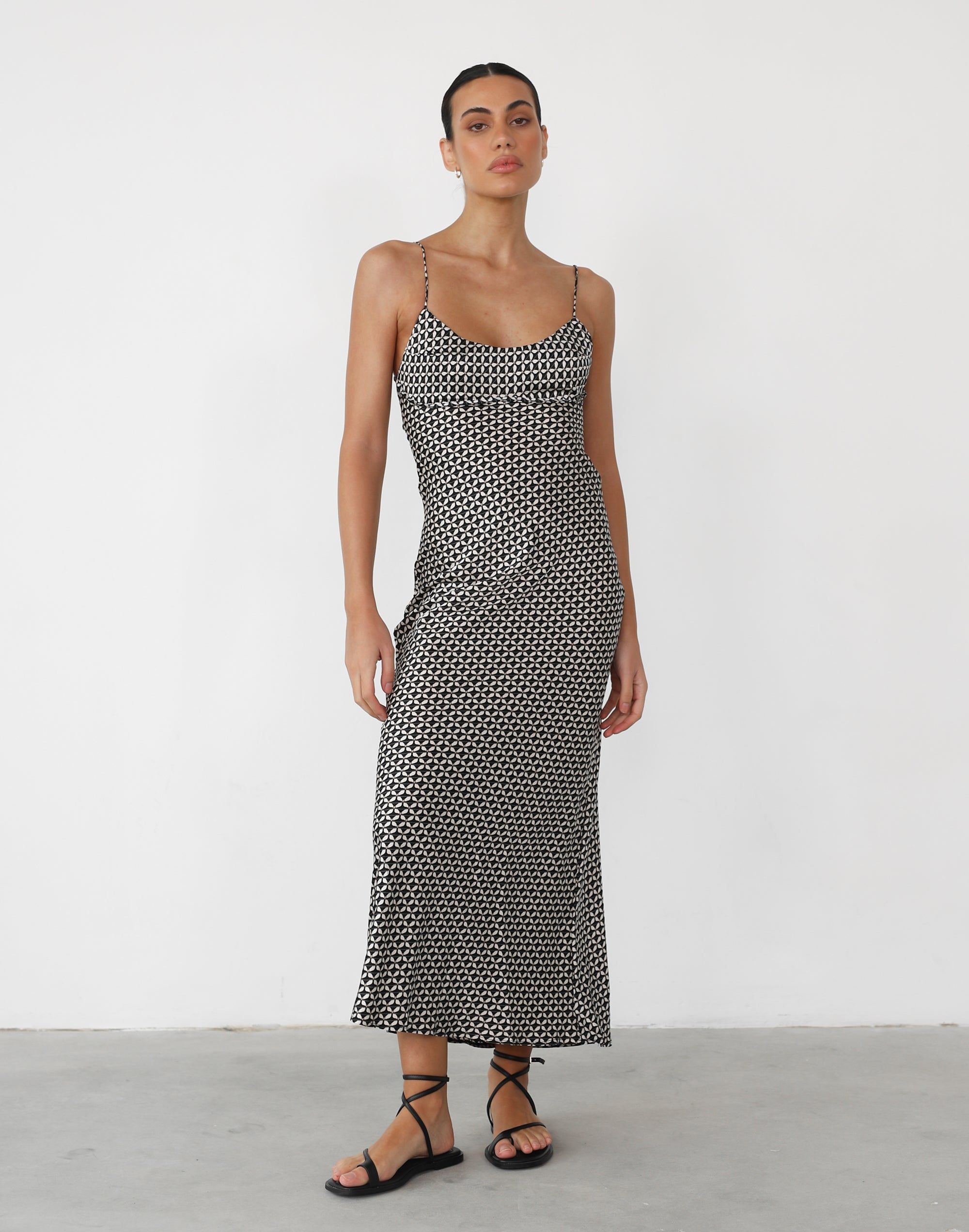 Zaida Maxi Dress (Black/Cream Print) sold by Charcoal Clothing