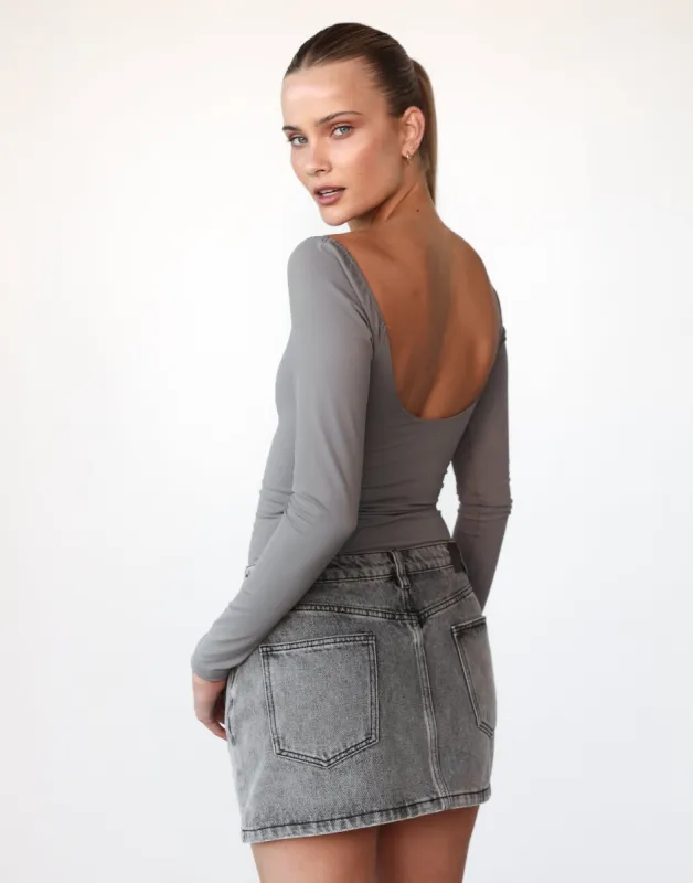 Monae Long Sleeve Bodysuit (Grey) sold by Charcoal Clothing