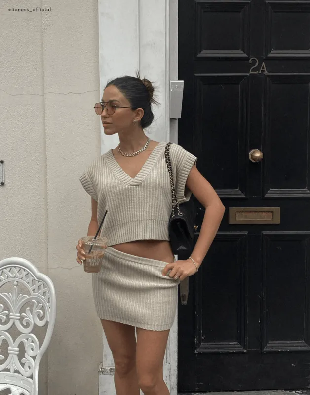 Saddle Knit Mini Skirt (Beige) - By Lioness sold by Charcoal Clothing