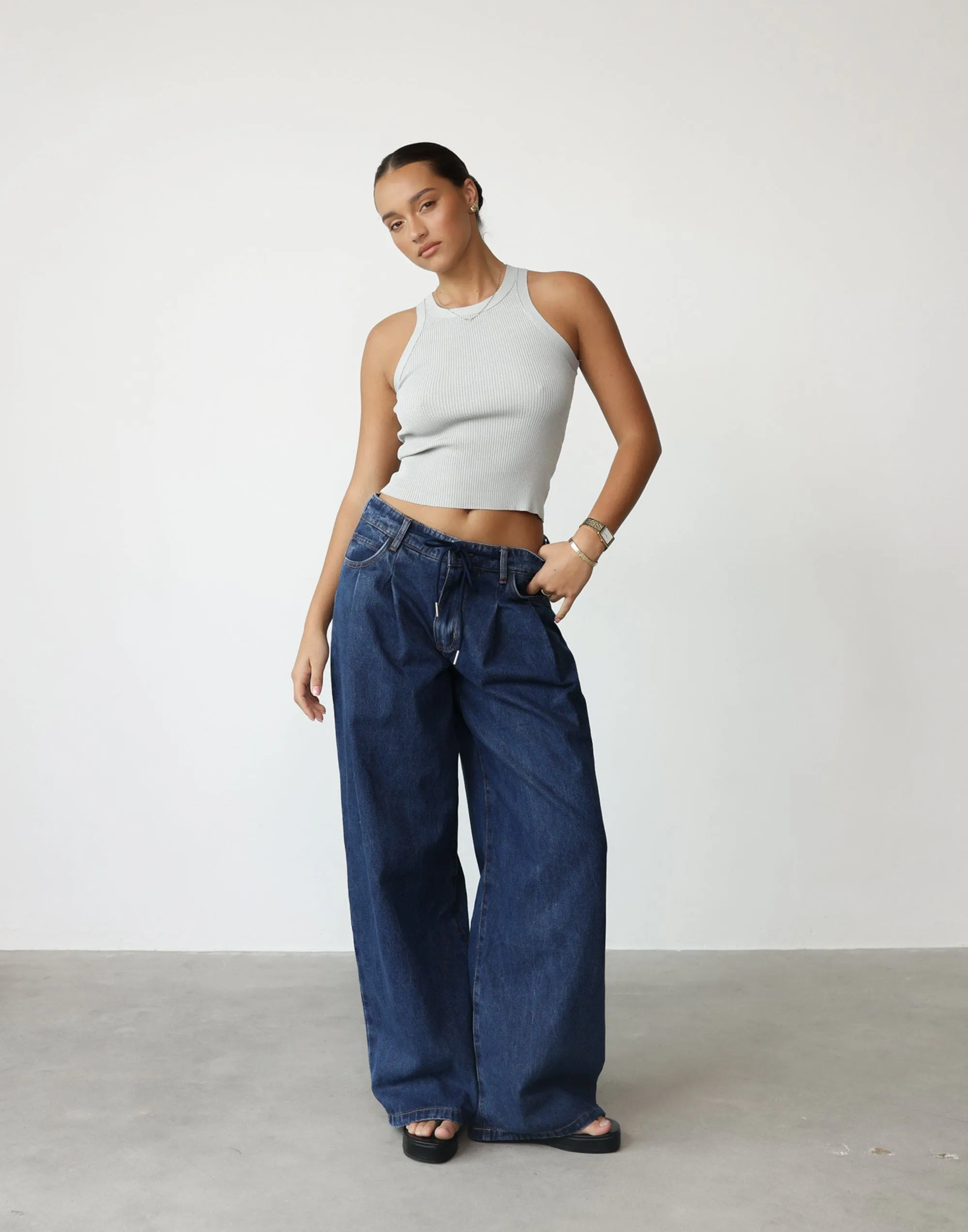 Slouched Tie Up Jean (Dark Denim) - By Lioness sold by Charcoal Clothing