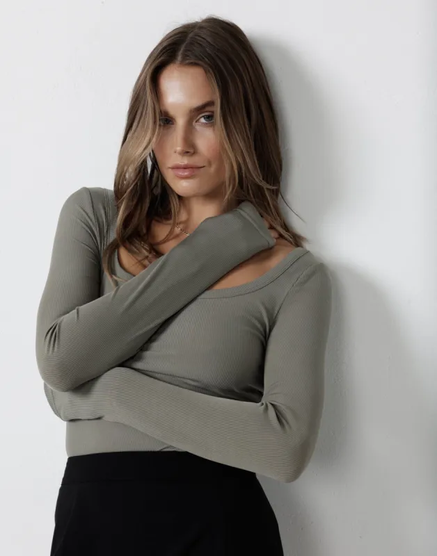 Candice Long Sleeve Top (Olive) sold by Charcoal Clothing