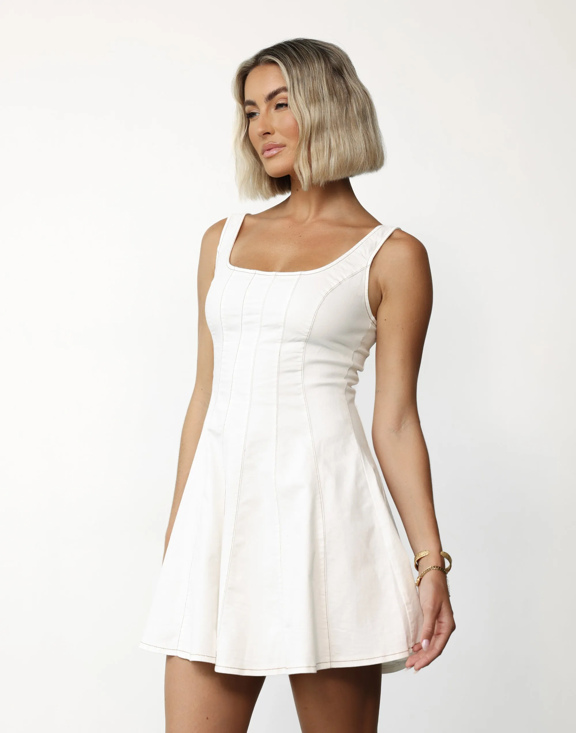 Kella Denim Mini Dress (White) sold by Charcoal Clothing