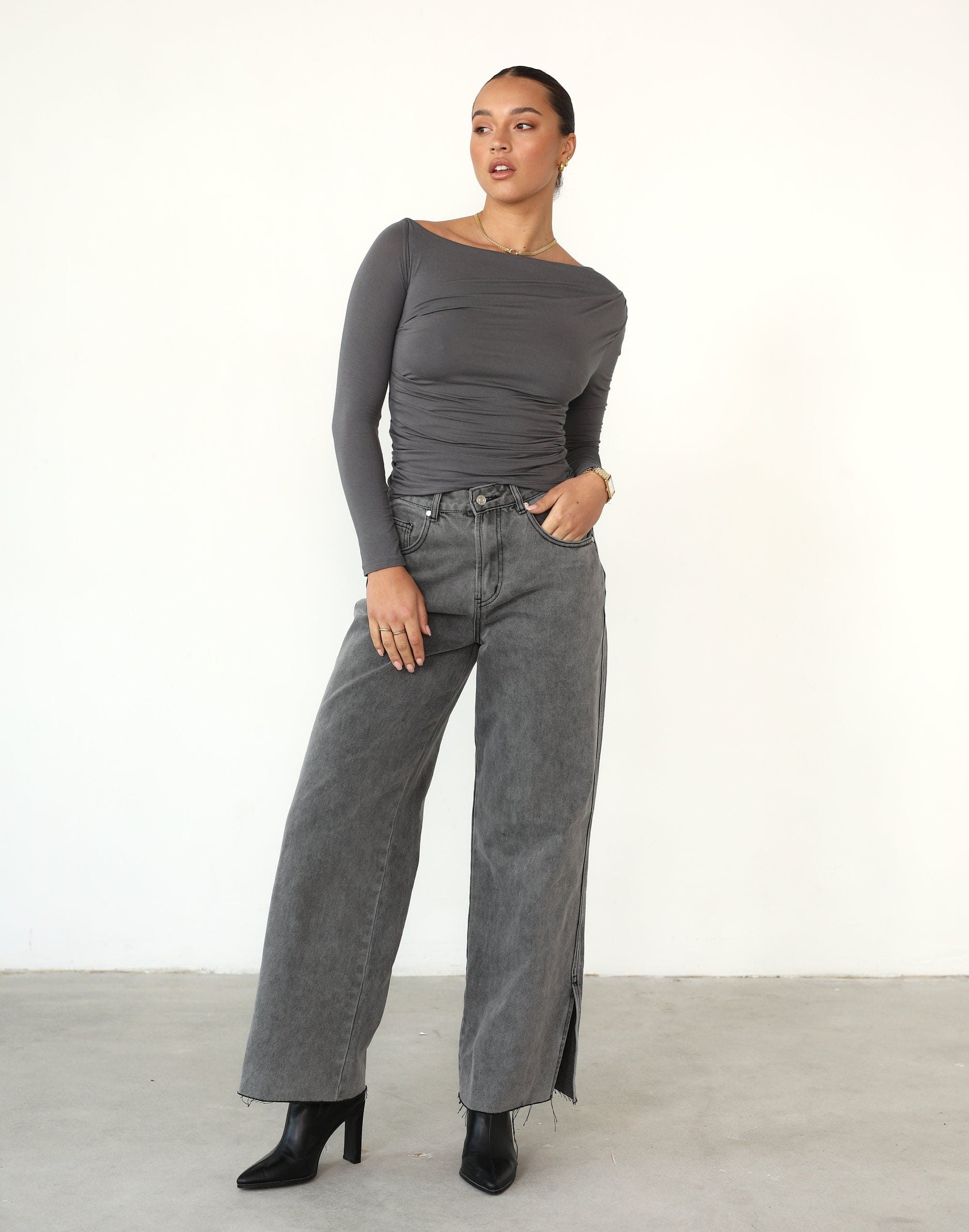 Nicole Long Sleeve Top (Charcoal) sold by Charcoal Clothing