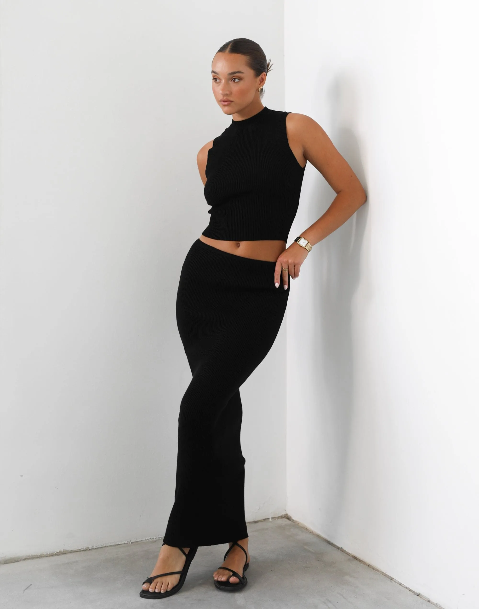 Nate Knit Maxi Skirt (Black) sold by Charcoal Clothing