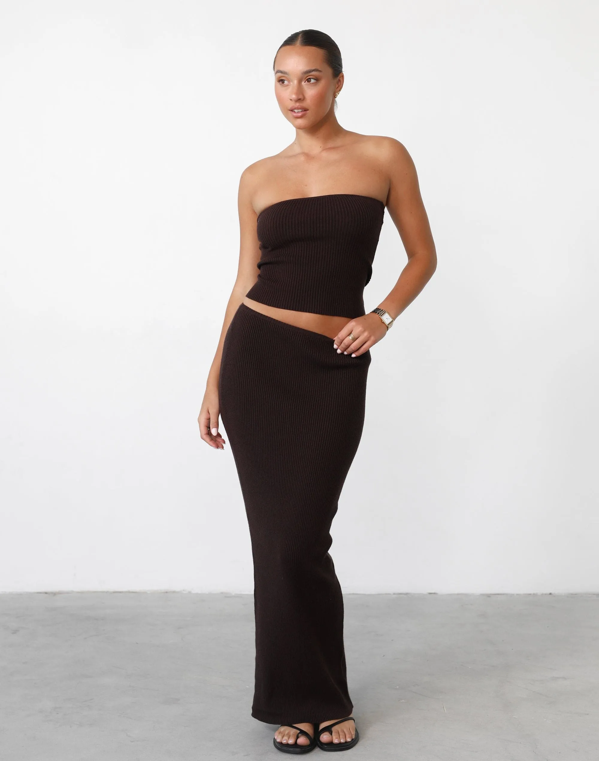 Nate Knit Maxi Skirt (Chocolate) sold by Charcoal Clothing