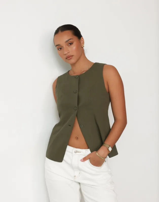 Kristen Vest Top (Moss) sold by Charcoal Clothing