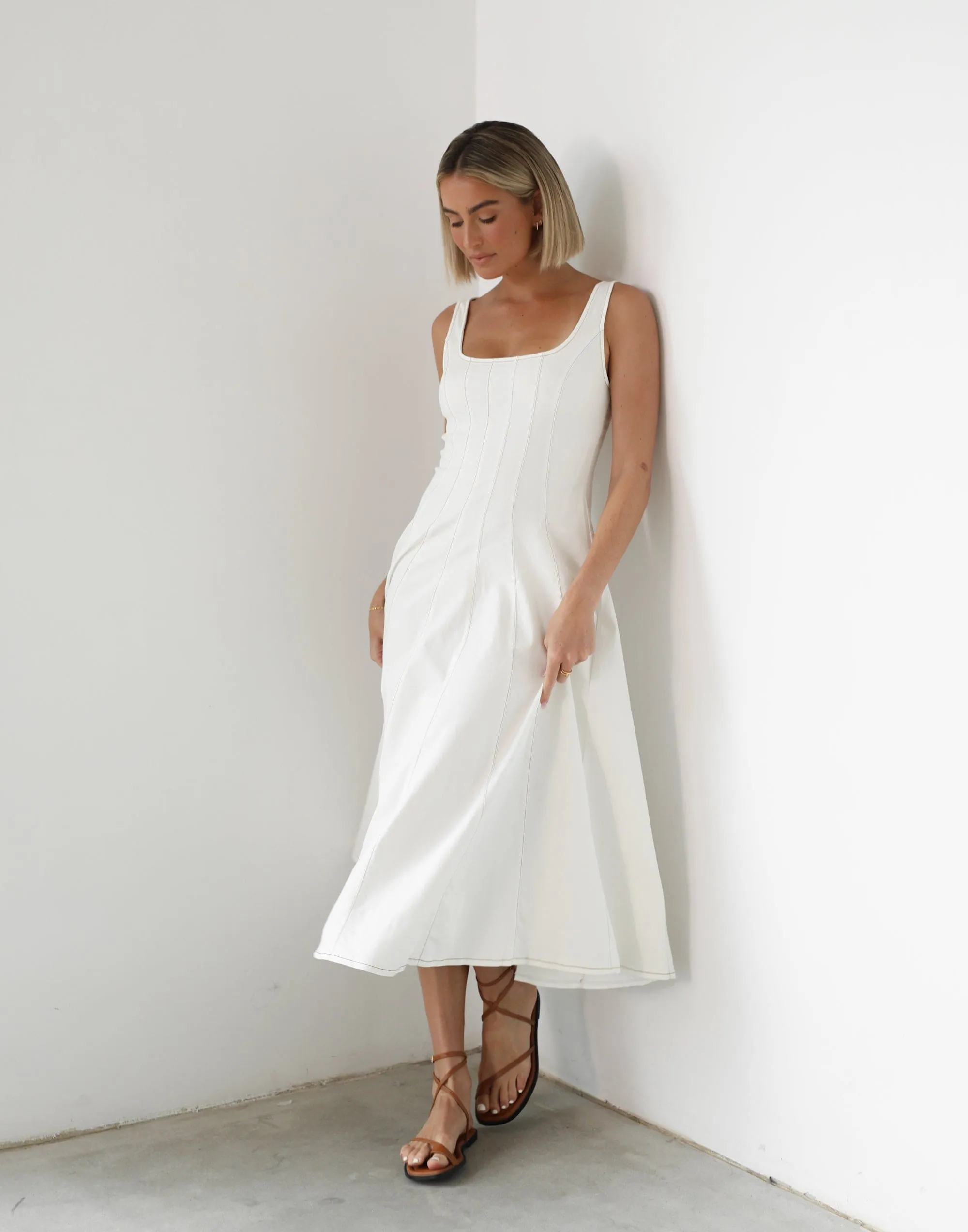 Kella Denim Maxi Dress (White) sold by Charcoal Clothing