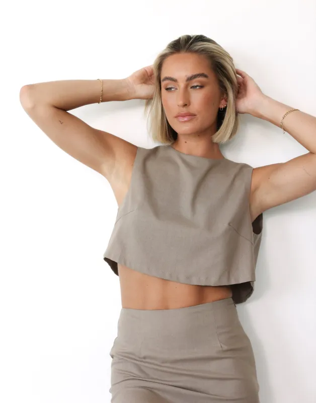 Como Linen Top (Stone) sold by Charcoal Clothing