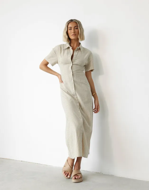 Lua Maxi Dress (Beige Gingham) sold by Charcoal Clothing