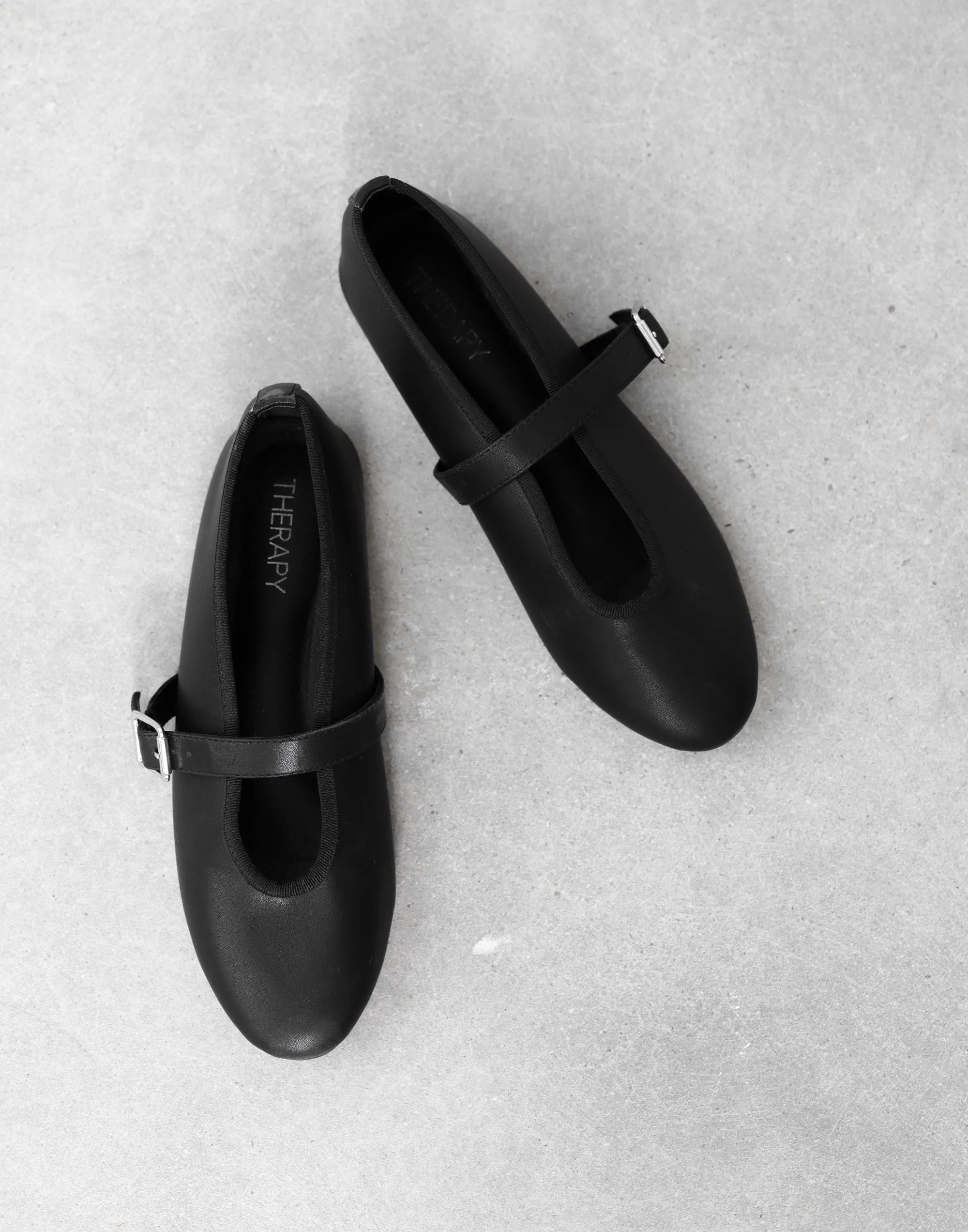 Amina Ballet Flat (Black Smooth PU) - By Therapy sold by Charcoal Clothing
