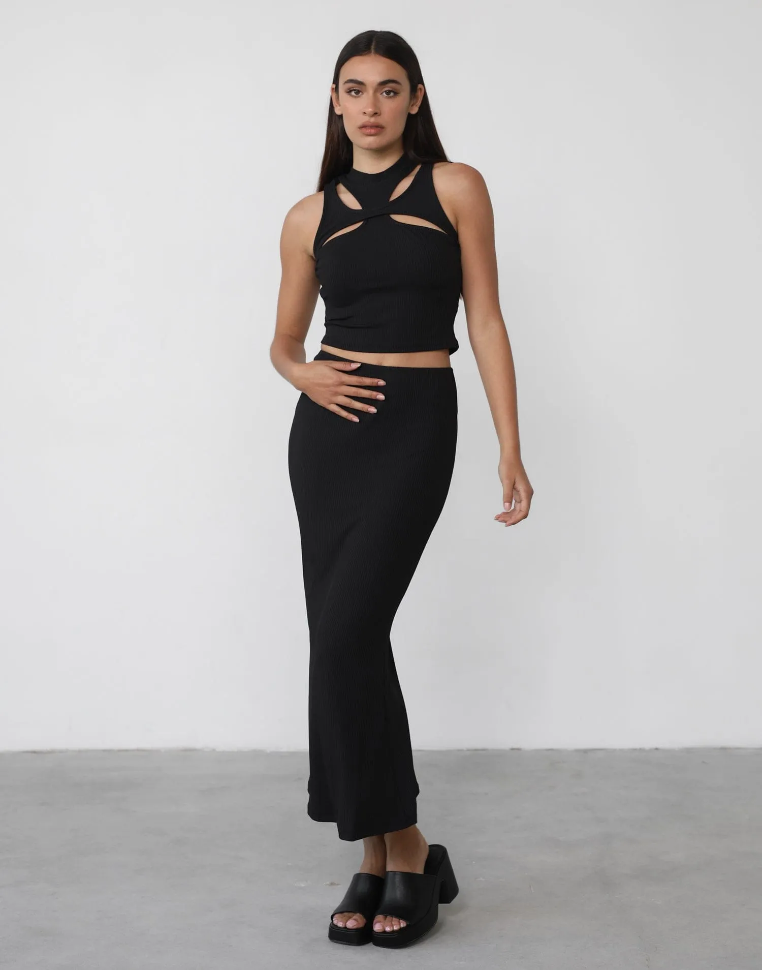 Inferno Midi Skirt (Black) sold by Charcoal Clothing