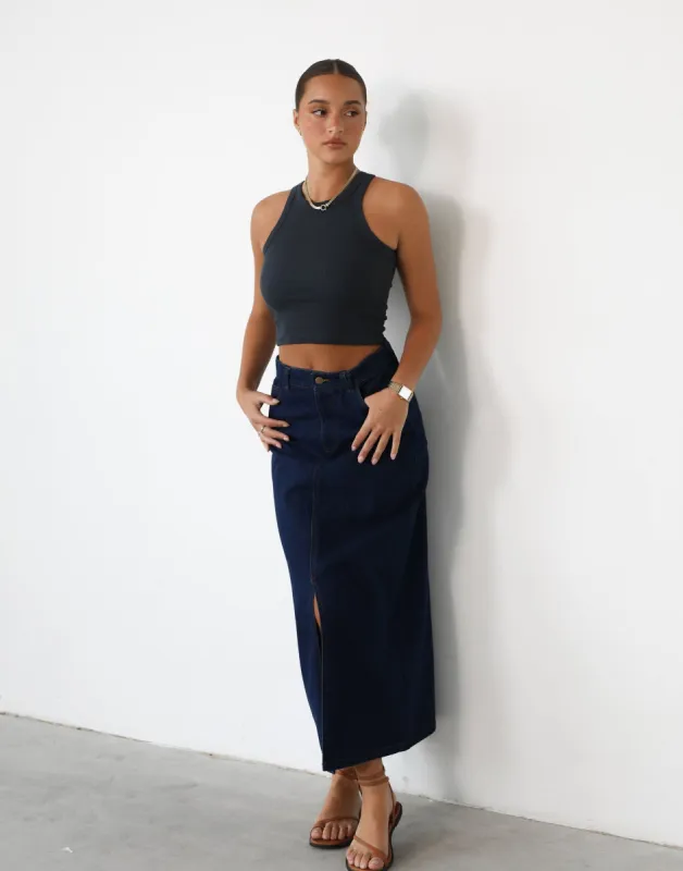 Kristie Denim Maxi Skirt (Dark Denim) sold by Charcoal Clothing