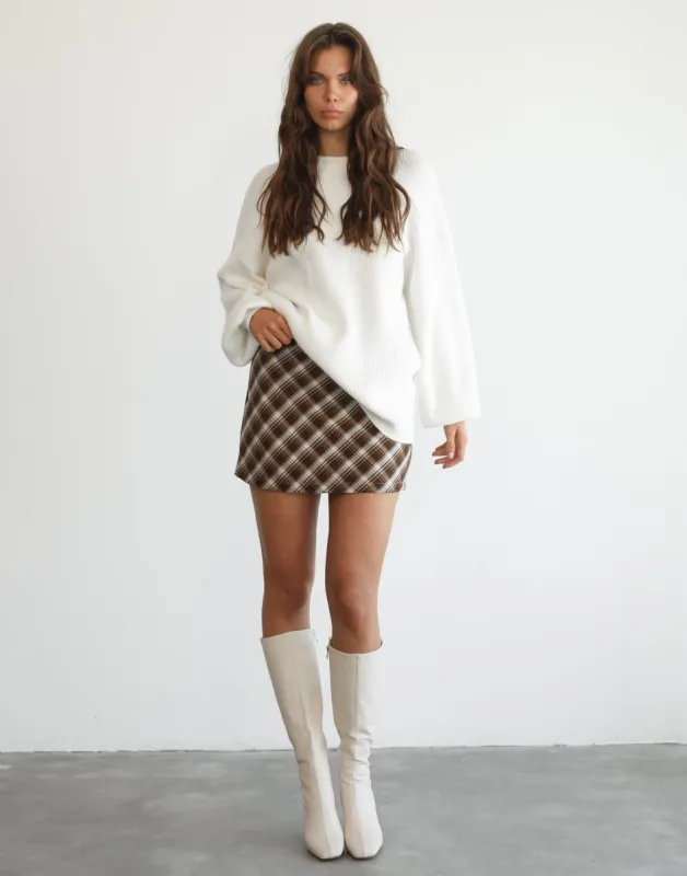 Kristelle Mini Skirt (Brown Plaid) sold by Charcoal Clothing