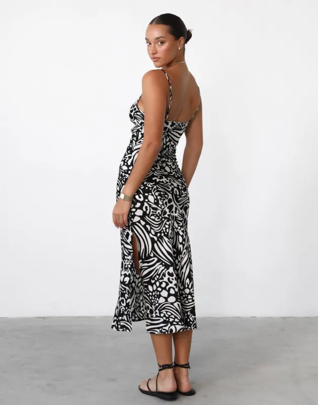 Kova Midi Dress (Black/White Print) sold by Charcoal Clothing