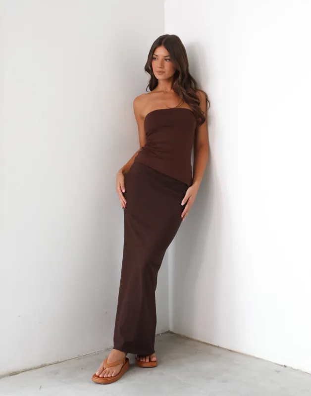 Cleo Linen Maxi Skirt (Chocolate) sold by Charcoal Clothing