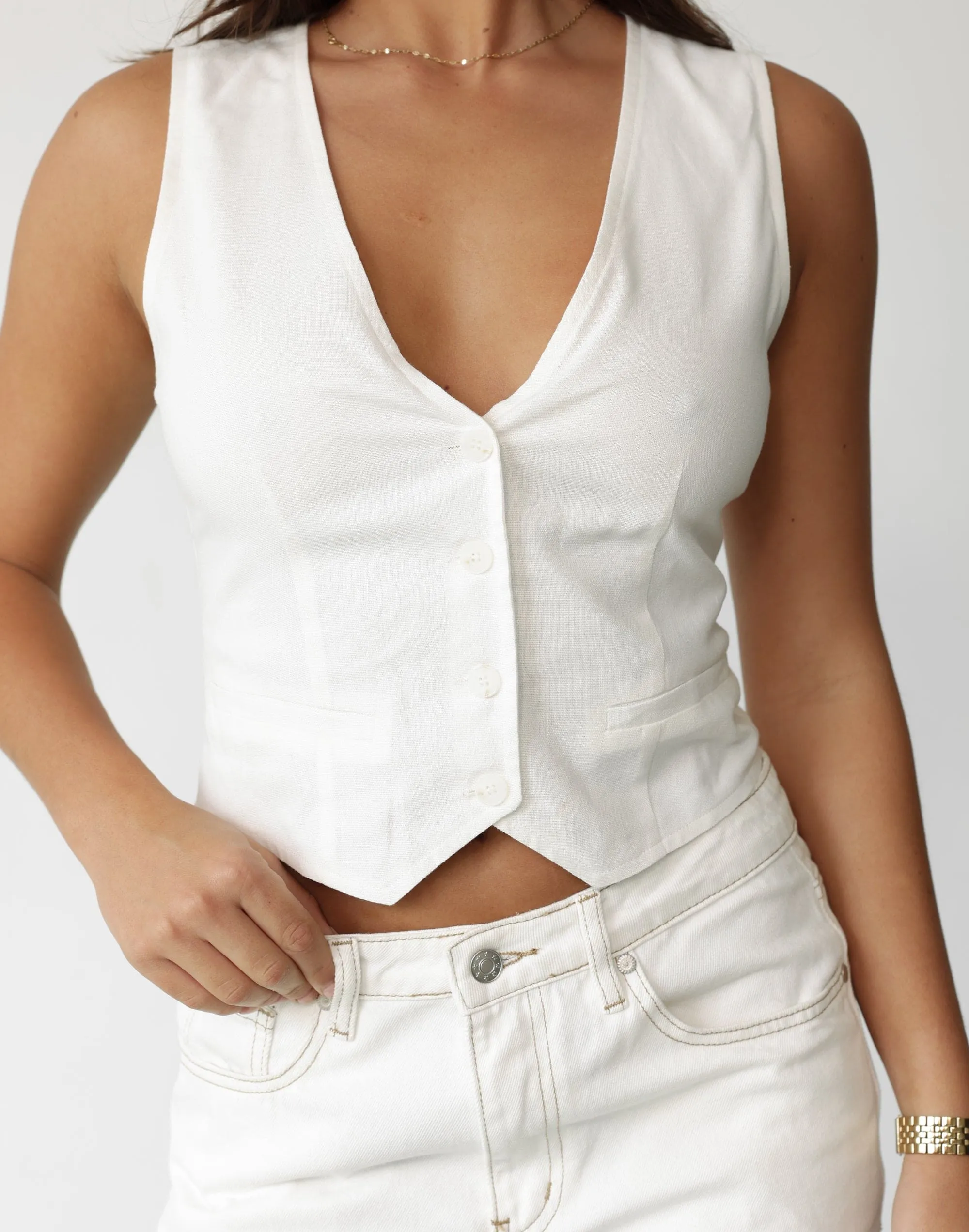 Keanna Linen Vest Top (White) sold by Charcoal Clothing product image thumbnail 4