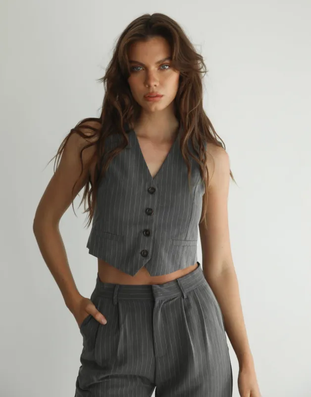 Rosa Vest (Grey Pinstripe) sold by Charcoal Clothing