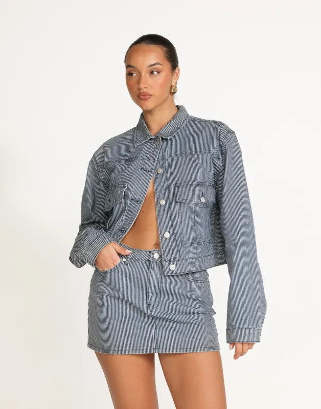 Riri Denim Mini Skirt (Navy Pinstripe) sold by Charcoal Clothing