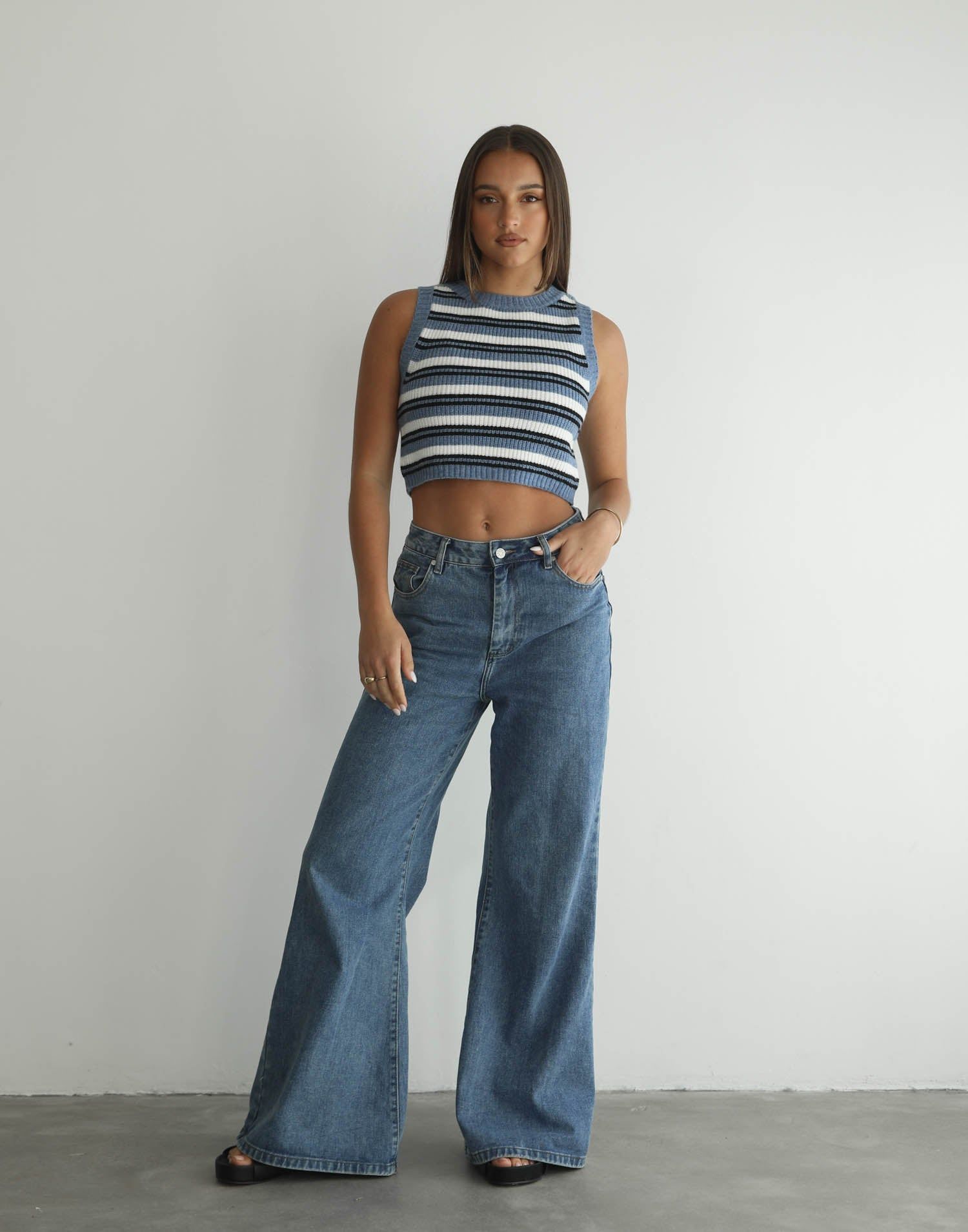Havena Knit Crop Top (Blue/White) sold by Charcoal Clothing product image thumbnail 2