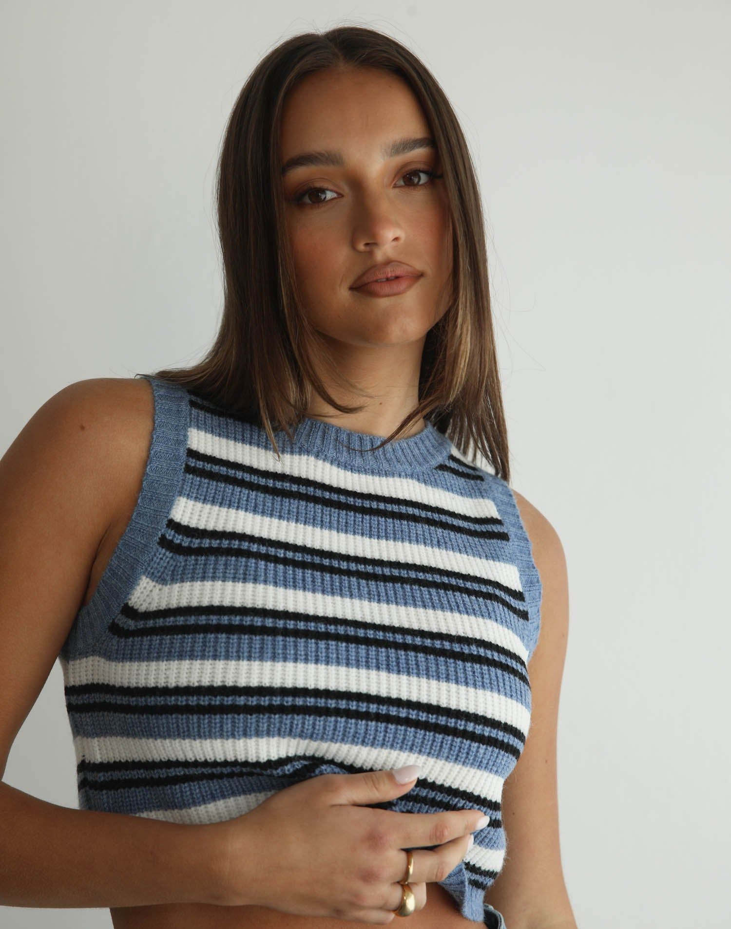 Havena Knit Crop Top (Blue/White) sold by Charcoal Clothing
