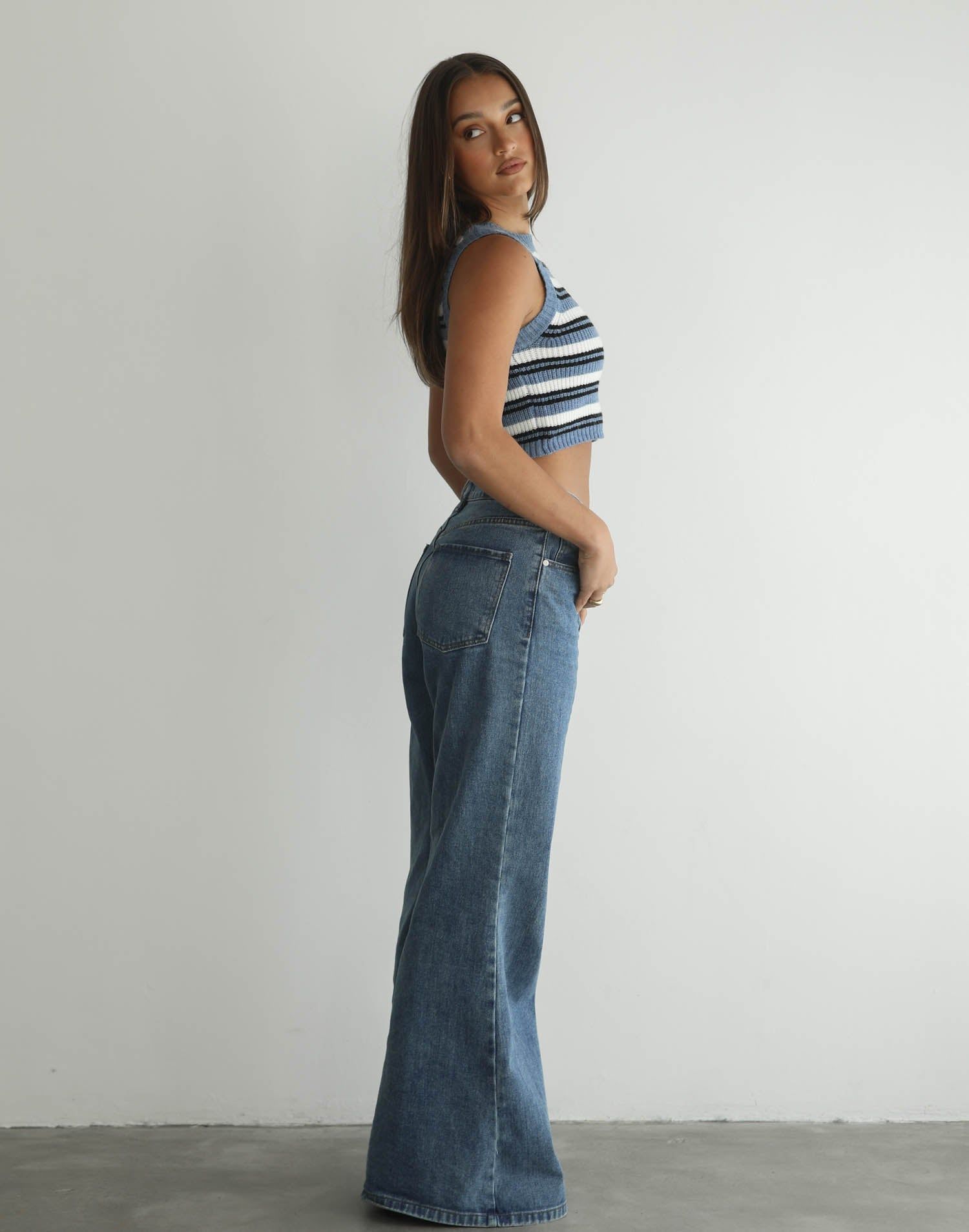 Havena Knit Crop Top (Blue/White) sold by Charcoal Clothing product image thumbnail 3